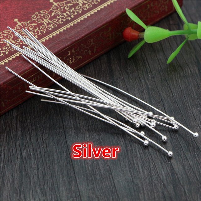 200 unids/lote 16 20 25 30 40 45 50mm alfileres de cabeza de bola de Metal de Color plateado para hacer joyería Diy alfileres de cabeza hallazgos Dia 0,5mm suministros Tan Jianjun unisex