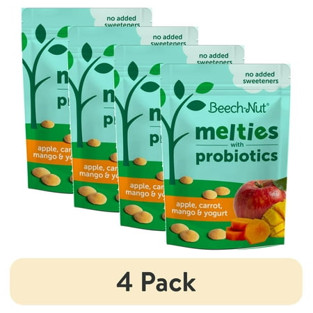 (4 pack) Beech-Nut Probiotic Melties Apple Carrot Mango Yogurt Melts Baby & Toddler Snack, 1oz Bag