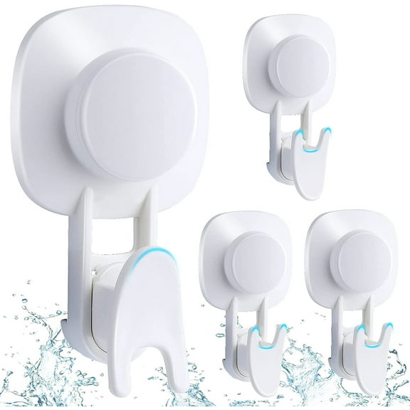 LUXEAR Strong Suction Cup Hooks, Waterproof Shower Hooks for Bathroom & Kitchen, Powerful Vacuum Removable Window Hooks for Christmas Decoration - 4 Pack