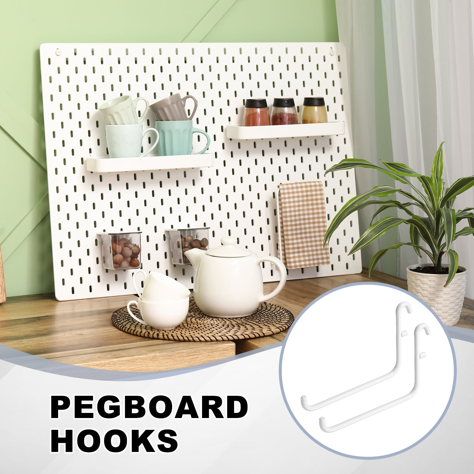 Uxcell 12Pcs Pegboard Hooks, 3.7 x 2.4 in Metal Peg Board Hooks for Hanging Fit 5x16mm, White