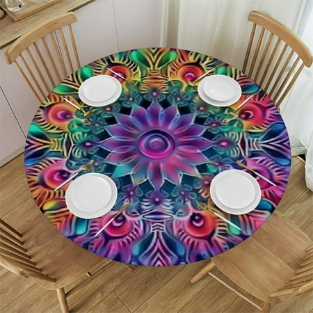 

BCIIG Psychedelic Art Round Table Cover Stain Resistant Washable Indoor Outdoor Tablecloth Kitchen Dining Wedding Parties Picnic Farmhouse 100% Polyester Fiber 46 -50