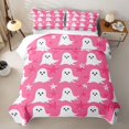 thumbnail image 2 of Homewish Girly Halloween Cute Ghost Quilt King,Simple Spooky Pattern King Coverlet Set,Hot Pink White,3pcs, 2 of 7