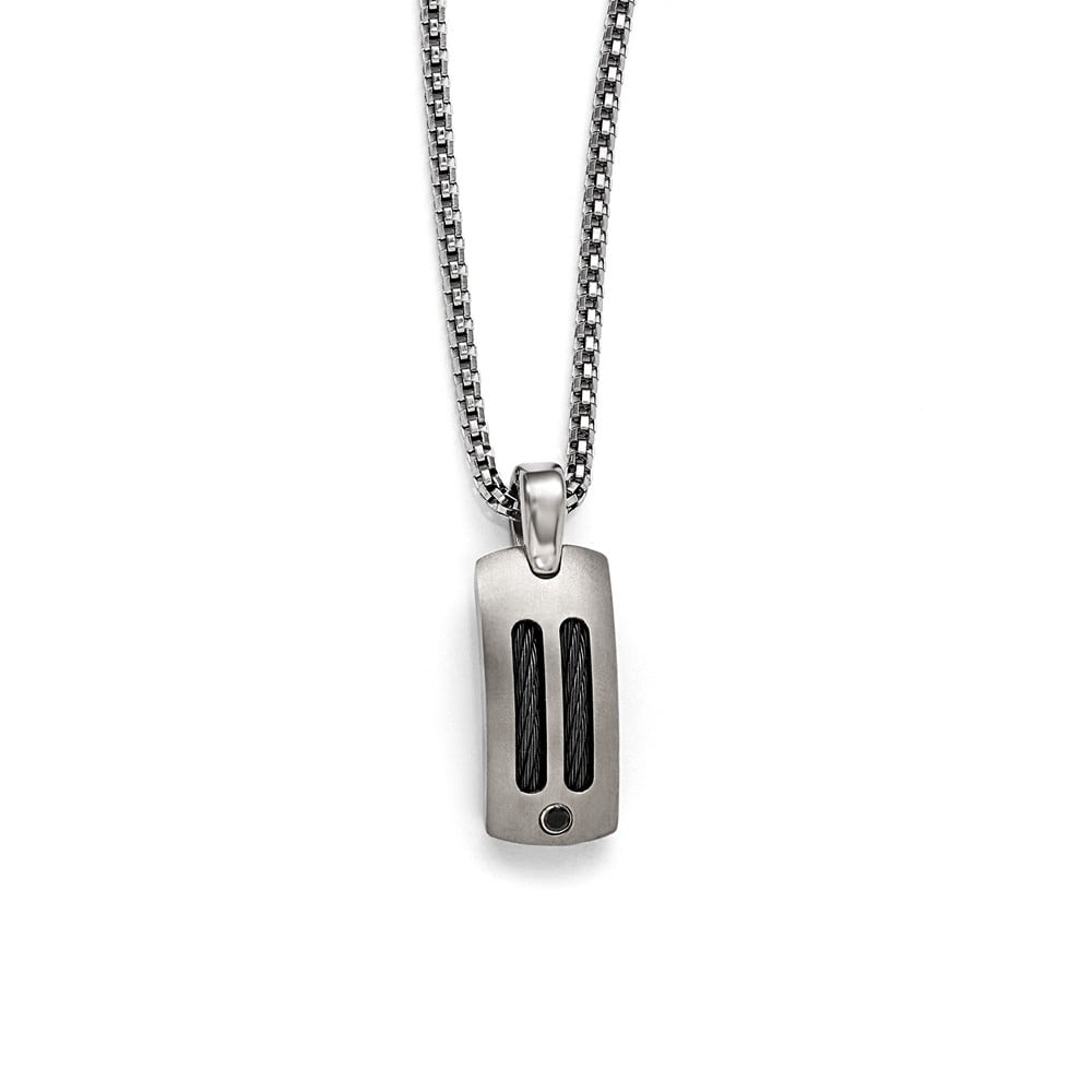Jewelry Necklaces Necklace with Pendants Edward Mirell Titanium Blk Cable and Blk Diamond with Argentium SS Bezel Necklac