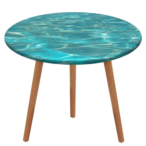 Bright Sunshine Through Deep Blue Sea Round Fitted Tablecloth with Backing Elastic Edge Design Table Cover Waterproof Oil-Proof Table Cloth Stain-Resistant Wipeable for Round Table
