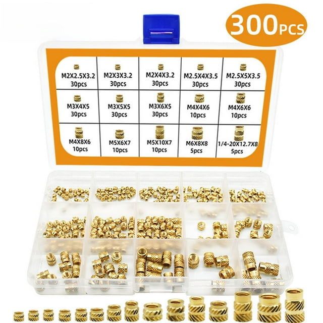300PCS Imported GB809 Standard Copper Insert Nuts with Double Diagonal Design, Bulk Pack for Professional & Large Projects, Hot Melt Threaded Fasteners in Box, High-Quality Versatile Hardware for