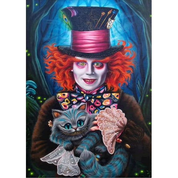 DIY Mad Hatter Diamond Art Painting Kit for Adult Full Round Diamond Drill Kit 5D Wall Painting Art Gem Art Craft Home Game for Children 15.8x11.8 inch