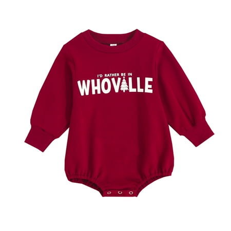 

Meihuida Baby Boys Girls Christmas Romper Long Sleeve Crew Neck Letters Tree Print Bodysuit