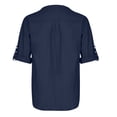 thumbnail image 4 of Blusa y camisa de manga larga con cuello alto para hombre, holgada, de algodón y lino, lisa, de manga corta, con cuello en V., 4 of 4