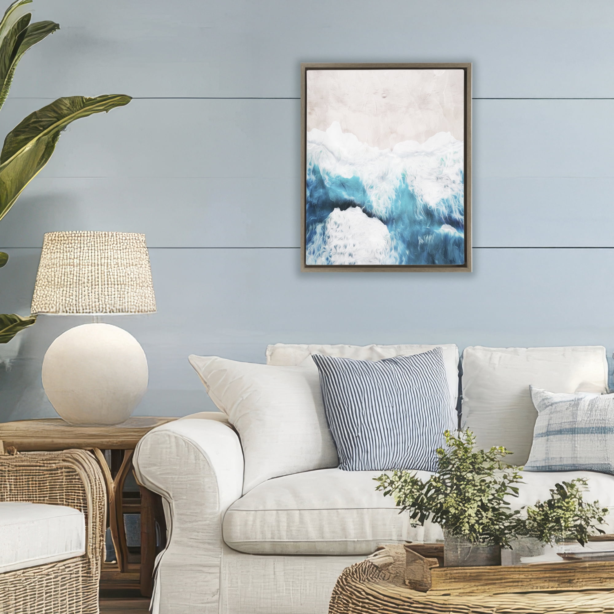 Stupell Industries On The Beach Aerial Brown Framed Floater Canvas Wall Art, design by Milli Villa