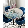 thumbnail image 5 of nqOlkjepod Underwater Fish Round Tablecloth, Fitted Table Cover with Elastic for 55"-60" Round Tables, Coastal Coral Starfish Retro Beige Table Cloth Outdoor Dinning Party Waterproof Tablecloths, 5 of 6