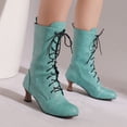 thumbnail image 3 of LOVZFMLL Bottes pour Femmes Bottes Chelsea Mi-Mollet à Lacets Bout Rond Sangles Ajustables Talon Évasé Moyen Bottes Mode Automne Hiver, 3 of 7
