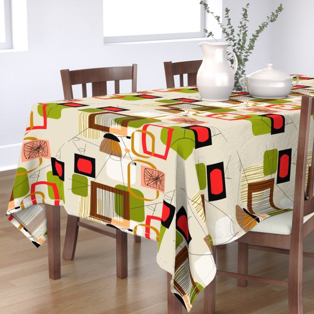 Tablecloth Mid Century Modern Midcentury Abstract Vintage Atomic Cotton