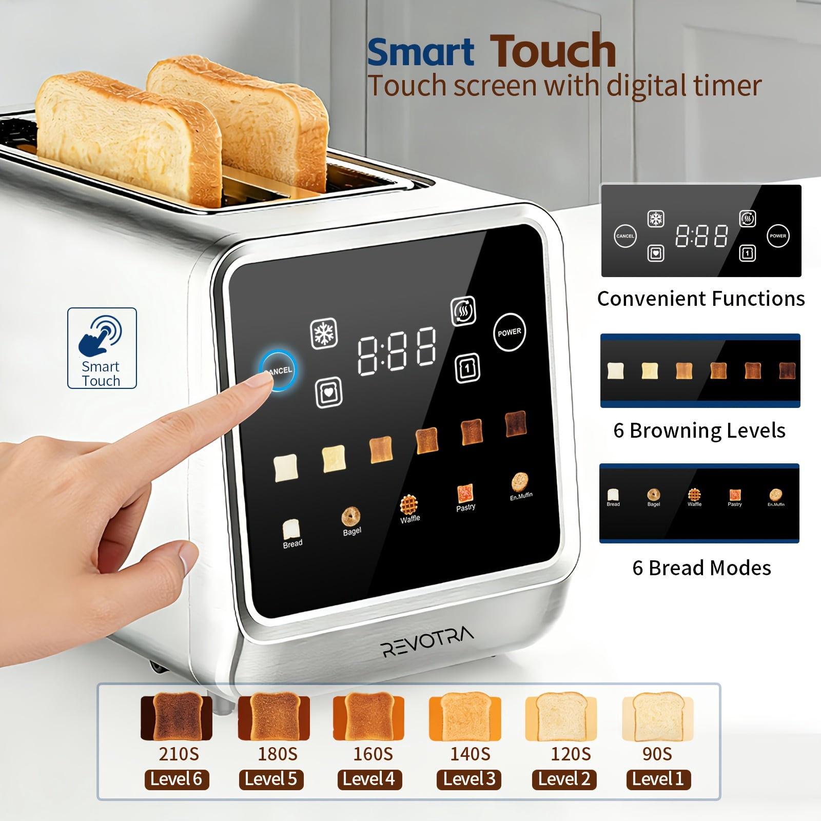4-Slice Long Slot Toaster with LED Touchscreen, Extra-Wide Slots, Stainless Steel