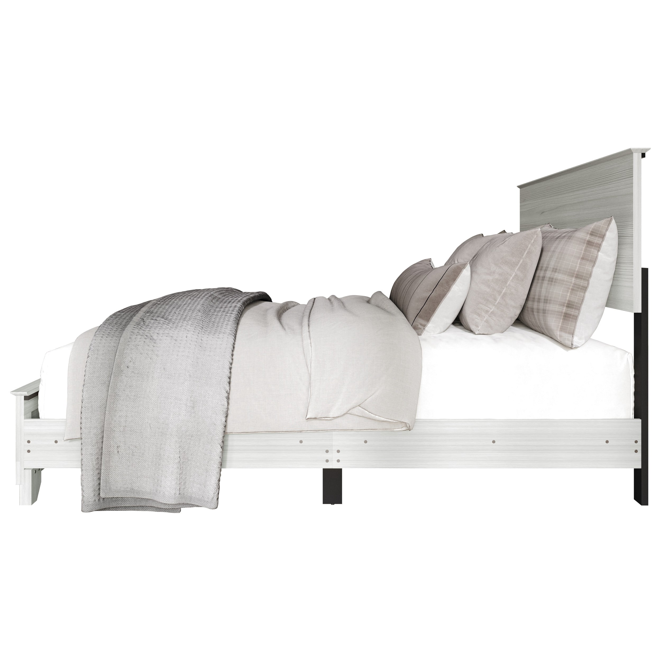 Home Design Harley King Panel Bed Frame With Wood Headboard & Footboard, Require Box Spring, Light Gray, Easy Assembly