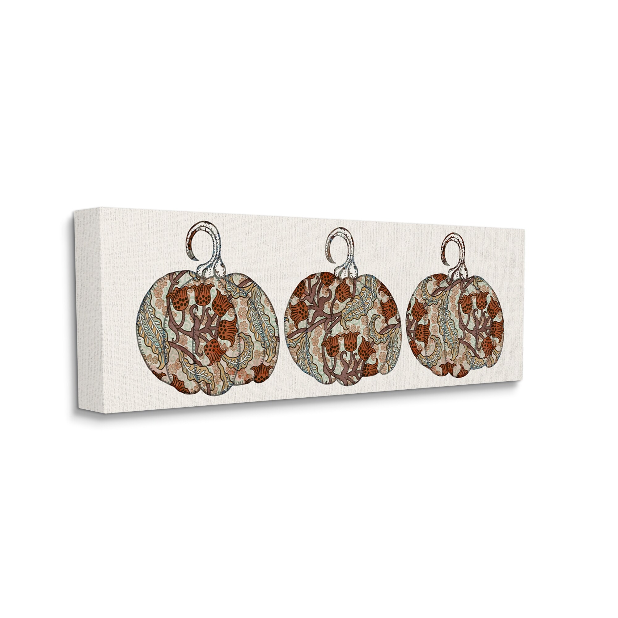 Stupell Industries Red Bellflower Paisley Pumpkin Trio Vintage Autumn Pattern, 40 x 17,Design by Daphne Polselli