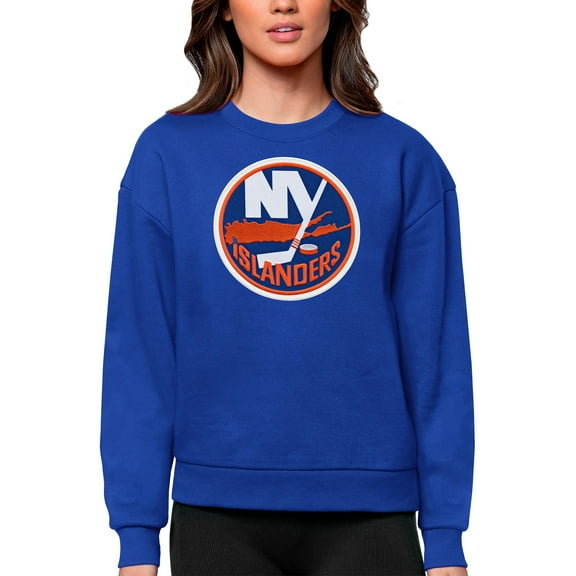 Women's Antigua Royal New York Islanders Primary Logo Team Logo Victory Crewneck Pullover Sweatshirt