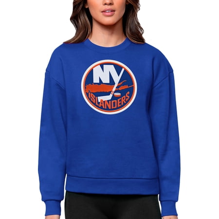Women s Antigua Royal New York Islanders Primary Logo Team Logo Victory Crewneck Pullover Sweatshirt