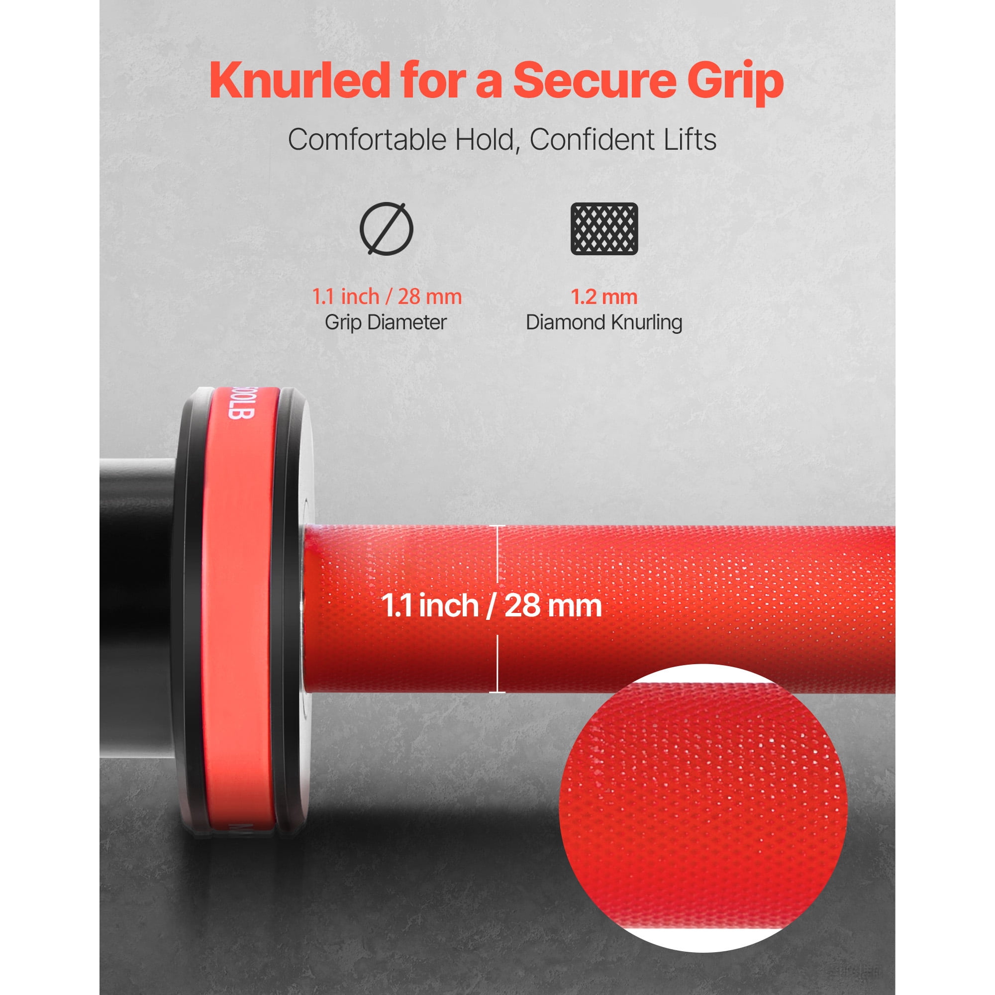 KFFKFF 7FT Barbell Bar for 2-Inch Weight Plates, Knurled Grip Bar for Strength Training, Weightlifting, Squats, Deadlifts, Bench Presses, Curls, and Overhead Presses, 1000lbs/453kg Load Capacity
