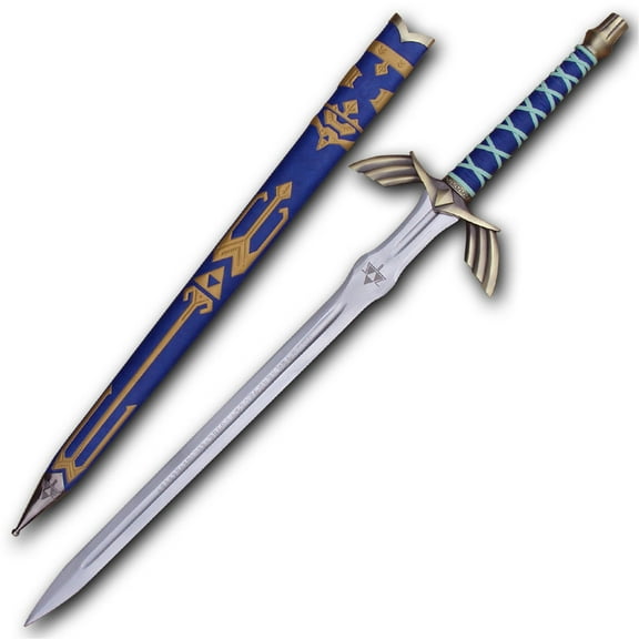 Armory Replicas Prophecy Hero Sky Sword – 50” Carbon Steel Fantasy Blade with Faux Leather Scabbard & Triforce Detail