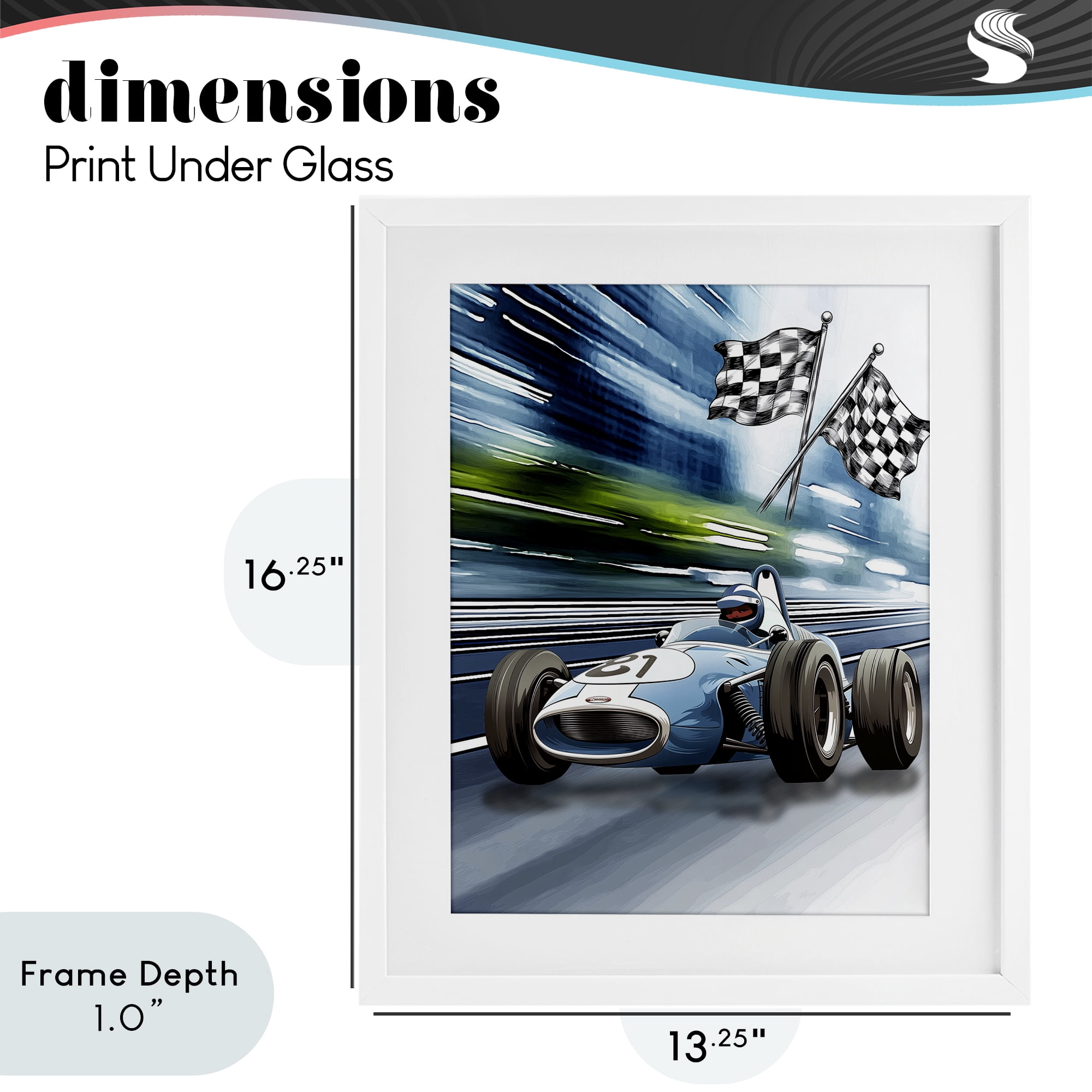 Stupell Industries Speedy Racecar with Flags White Framed Print Under Glass, design by Christine Simpson Art