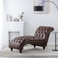 thumbnail image 2 of GZXS Chaise Lounge Chair, Button-Tufted Modern Lounger with Wood Legs, PU Upholstered Sleeper Sofá Nailhead Trim for Indoor Living Room, Bedroom, Dark Brown, 2 of 9