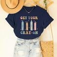 thumbnail image 2 of Virmaxy Get Your Crayon Womens Trendy Letter Printed Dressy Tops Round Neck Short Sleeve Loose Blouses Comfy Tunic Tops Summer Fashion Casual Baggy Basic Tee Navy XL, 2 of 6