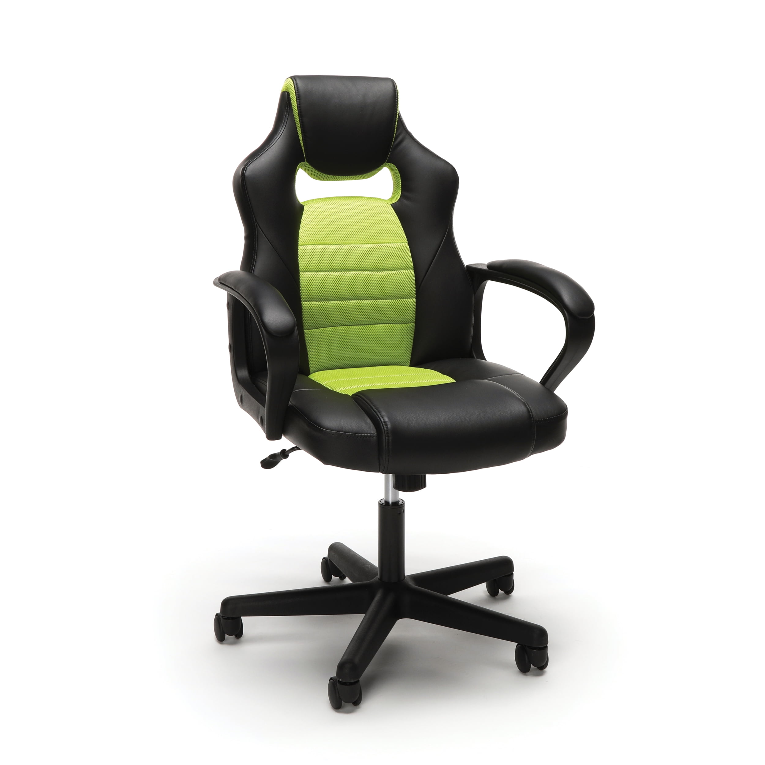 Racing Style Adjustable Leather/Mesh Gaming/Office Chair with Wheels Green - OFM