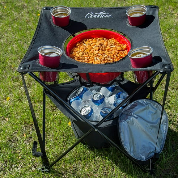 All-in-One Tailgating Table - Portable Folding Camping Table w Insulated Cooler, Food Basket & Travel Bag - Holiday Xmas Gift- Collapsible Picnic Table for Fall Football Games & Outdoor BBQs
