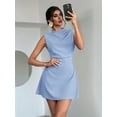 thumbnail image 5 of Women'S Mini Dress Ruched Mock Neck Sleeveless A Line Party Summer Dresses Blue S, 5 of 8