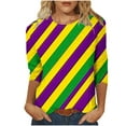 thumbnail image 2 of Mardi Gras Shirt Women Plus Size Cute Graphic Crew Neck Funny Tee Tops Casual Trendy 3/4 Sleeve Party Carnival Pullover Holiday New-Orleans Tunic Shirts, 2 of 6