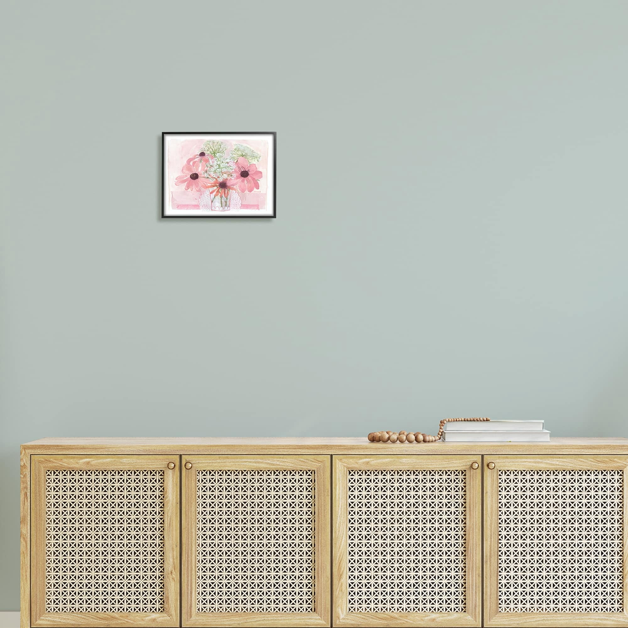 Stupell Industries Delicate Pink Flower Blossoms Bouquet Doily Vase Graphic Art Gray Framed Art Print Wall Art, Design by unknown