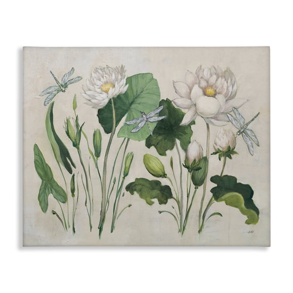 Stupell Industries Tranquil Lilies Vintage Plants & Flowers Painting Wrapped Canvas Art Print Wall Art, 20 x 16