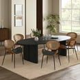 thumbnail image 2 of Rattan Dining Chairs Set of 6 Mid-Century Faux Leather Side Chairs Metal Legs Kitchen Restaurant Black, 2 of 7