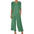 thumbnail image 3 of Dazajoo Womens Two Piece Lounge Sets Summer Plus Size Half Sleeve Tops Matching Wide Leg Crop Pants Solid Color Comfy Elegant Suits,Green,S, 3 of 9