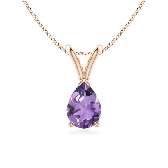 ANGARA Natural V-Bale Pear-Shaped Amethyst Solitaire Pendant in 14K Rose Gold for Women (Size-7x5mm) | February Birthstone, Birthday, Anniversary, Jewelry Gift for Women | Natural Amethyst Necklace