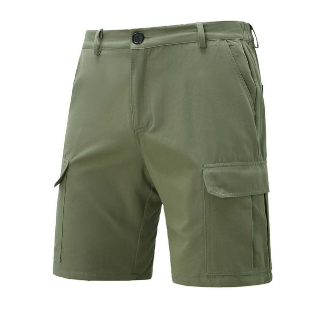 Mens Hiking Cargo Shorts 7 Inch Button Flat Front Work Shorts Elastic Waist Summer Travel Camping Golf Shorts with Pockets