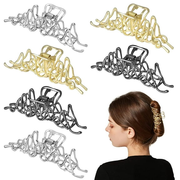 6 Pcs Large Metal Hair Claw Clips for Women Large Size Claw Clip, for Thin or Thick Hair Styling Silver Hair Accessories for Women Girls (Gold Silver Black)