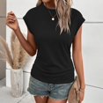 thumbnail image 5 of Comdrip Cap Sleeve T Shirts for Women, Womens Summer Cap Sleeve Tops Crewneck T Shirts Trendy Outfits Beach Vacation Clothes Fashion Blouses Tops for Women Trendy Black L, 5 of 8