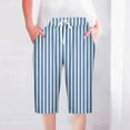 thumbnail image 2 of KIJBLAE Women's Knee Length Lounge Shorts Striped Drawstring Bermuda Shorts Summer Sleepwear Pajama Shorts Soft Comfy Lounge Capri Trunks Sky Blue S, 2 of 5