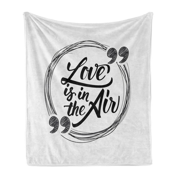 Saying Soft Flannel Fleece Throw Blanket, Modernistic Style Love is in the Air Phrase in Scribble Circle Image, Cozy Plush for Indoor and Outdoor Use, 50" x 60", Charcoal Grey Pale Grey, by Ambesonne