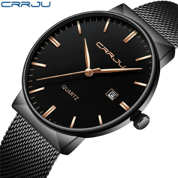 Crrju/Kajun new 2213 men's watch men's watch fashion stainless steel mesh strap watch calendar casual watch
