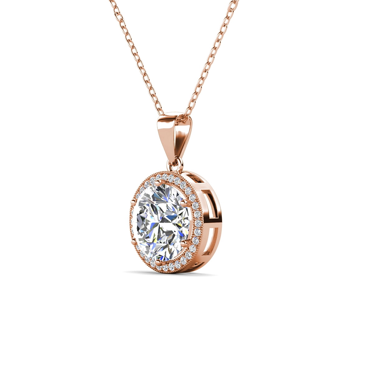Cate & Chloe Sophia 18k Rose Gold Plated Halo Necklace with Simulated Diamond Crystals for Women
