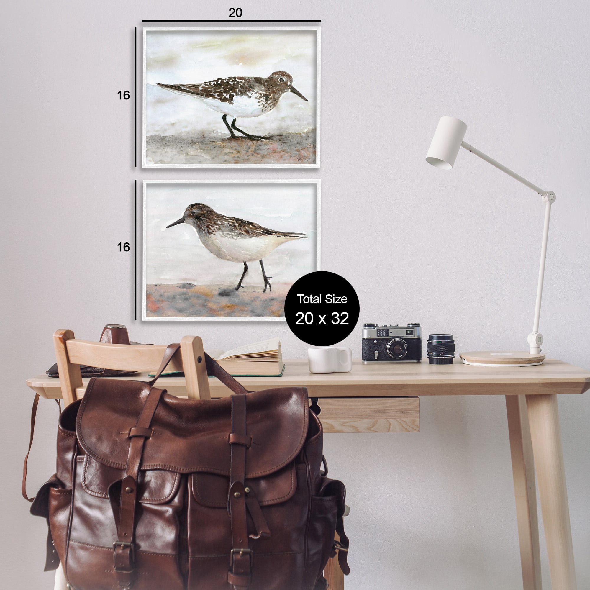 Stupell Industries Sandpipers on Coast Nautical Beach Animals & Insects Painting White Framed Art Print Wall Art, 20 x 16, Set of 2