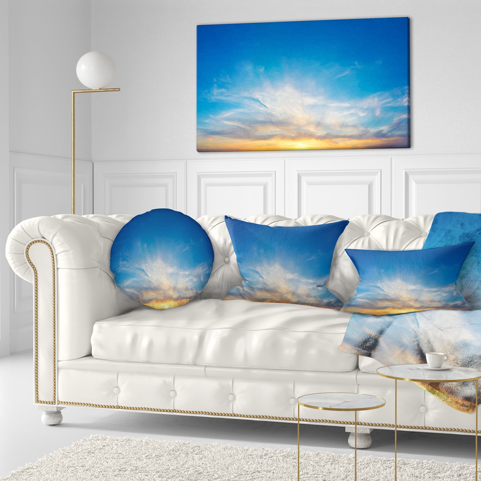 Designart Bright Blue Evening Sky Panorama - Contemporary Landscape Printed Throw Pillow - 12x20