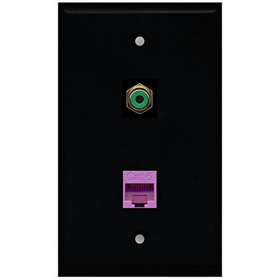 RiteAV - Black 1 Port RCA Green 1 Port Cat6 Ethernet Purple Wall Plate