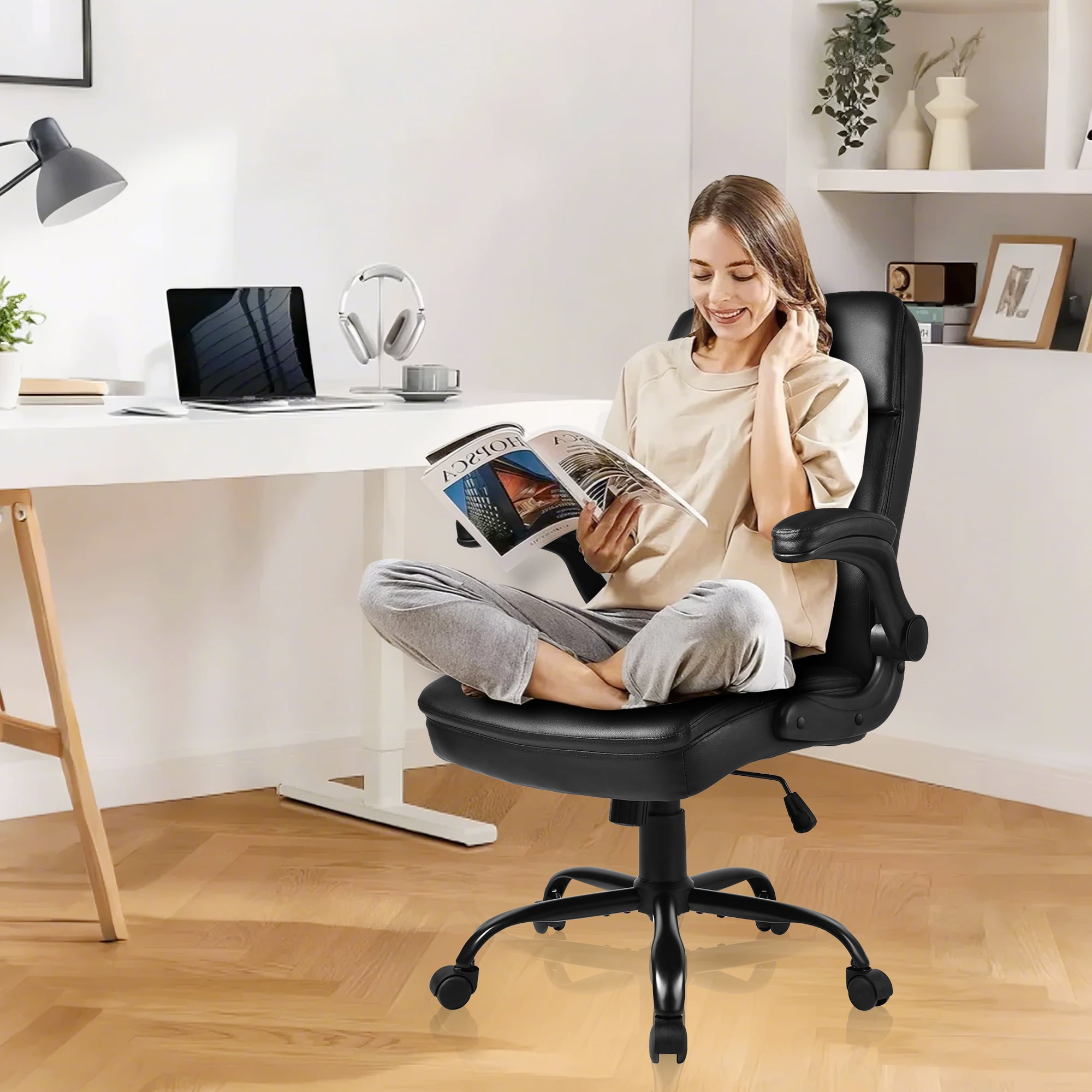 YEEZEE Office Chair with Ergonomic 3-Stage Support and High Back with Armrests,Office and Home