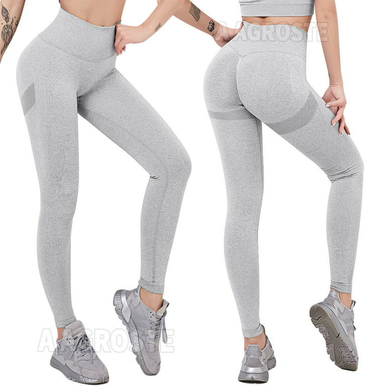 A AGROSTE Scrunch Butt Lifting Seamless Leggings Booty High Waisted Workout  Yoga Pants Anti-Cellulite Scrunch Pants Grey-M