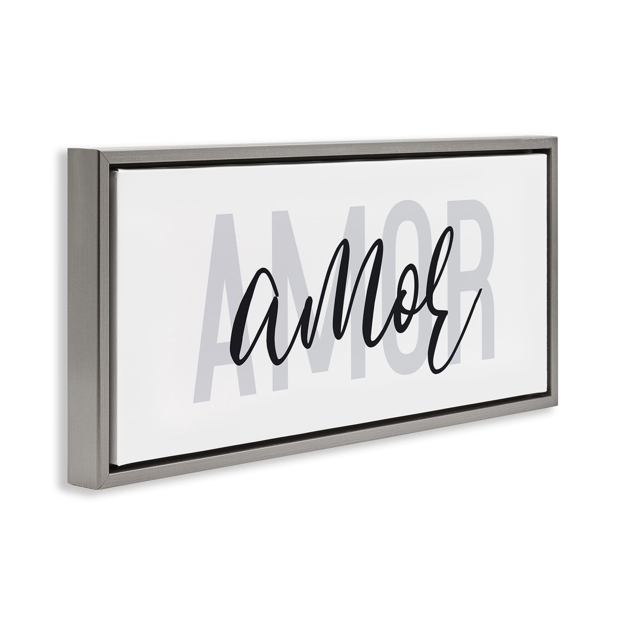Stupell Industries Amor con Diseño Minimalista Typography and Symbols Painting Gray Floater Framed Art Print Wall Art, 25 x 11
