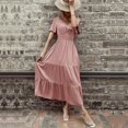 thumbnail image 5 of adviicd Robe d'Été Femme 2024 Été Décontractée Manches Courtes Col Rond Smockée Taille Élastique Robe Midi Rose, TG, 5 of 5