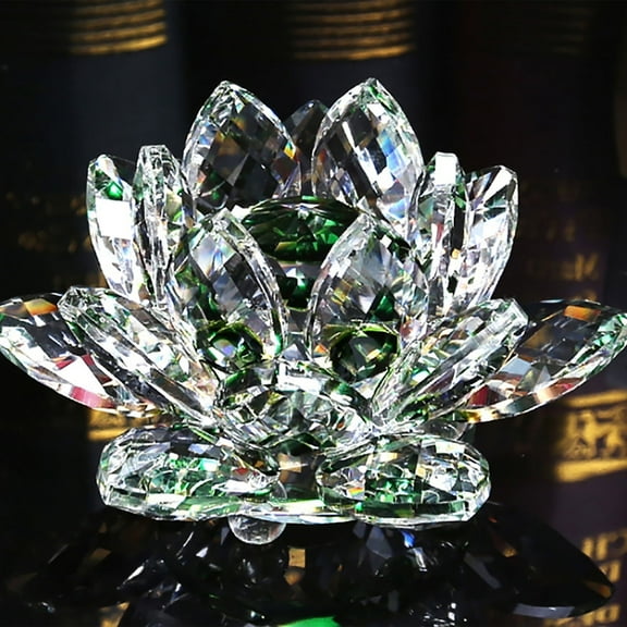 Green Crystal Lotus Flower Feng Shui Home Decor with Gift Box Artificial Crystal Lotus Flower Figurine Sparkle Wedding Party Decor Paperweight Table Ornaments